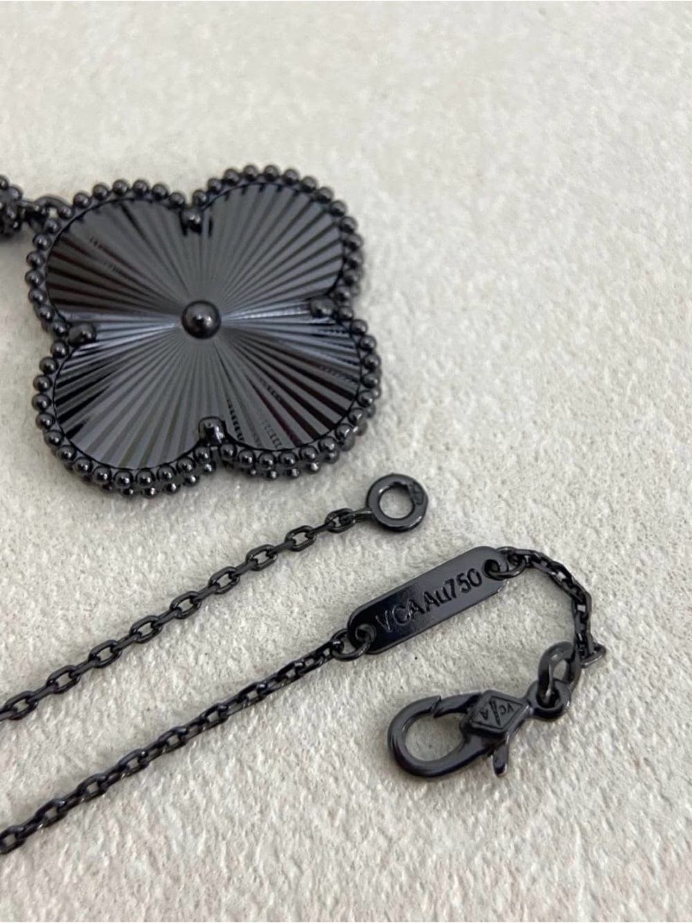Van Cleef & Arpels Black Four-Leaf Clove r Pendant Necklace